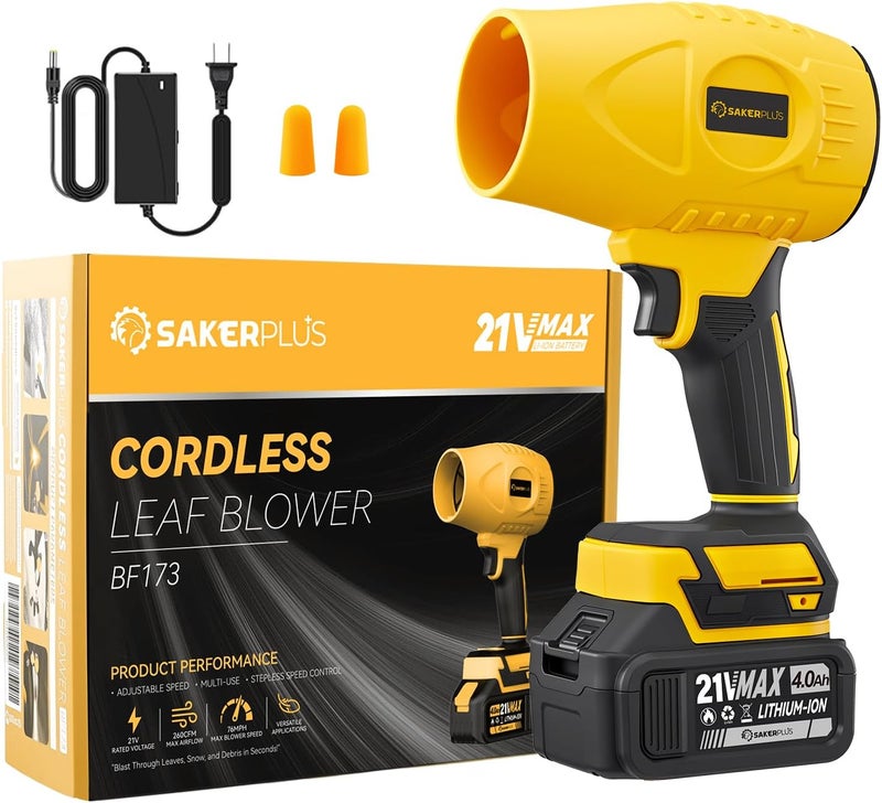 SakerPlus Portable Dust Cleaner 180000 RPM Cordless Leaf Blower 4.0Ah Battery with Adjustable Speed for Patio Driveways Workshop Lawn Cleaning (1 Battery) - Image 1